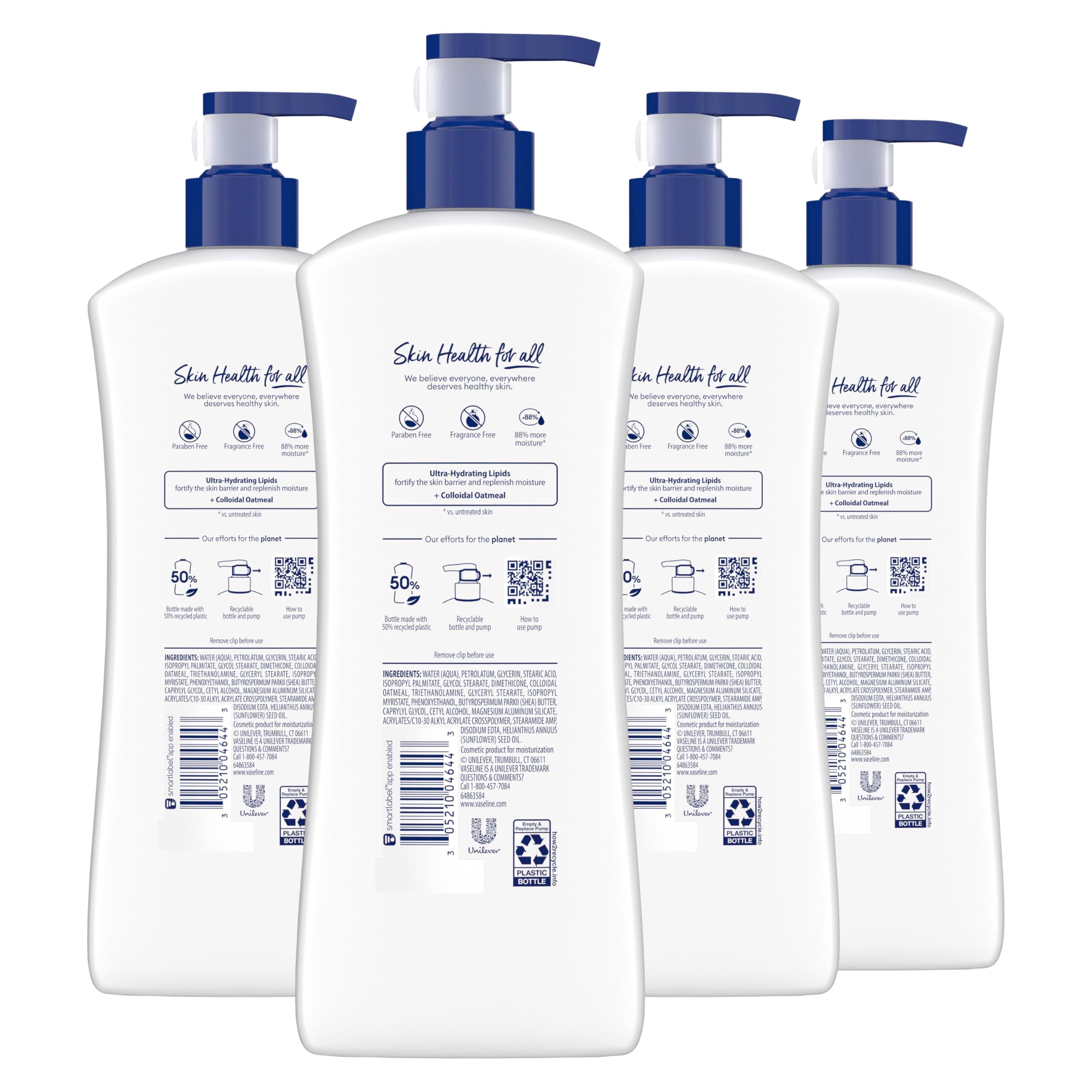 Vaseline Intensive Care Body Lotion 4 Pack Sensitive Skin Relief For Dry Skin With Colloidal Oatmeal and Ultra-Hydrating Lipids 20.3 oz